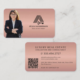 Makelaar foto QR namaak rose goud metaalachtig Visitekaartje
