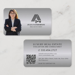 Makelaar foto QR namaak zilver metaalachtig Visitekaartje