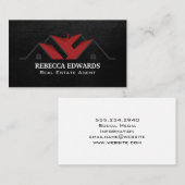 makelaar | huisdak | zwart leder visitekaartje (Voorkant / Achterkant)