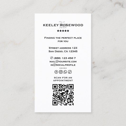 Makelaar Hypotheek Makelaar Monogram Minimaal Wit Visitekaartje (Achterkant)