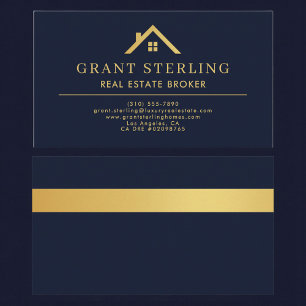 Makelaar in onroerend goed Navy Blue Gold Huis Visitekaartje