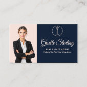 Makelaar Navy Blue Blush Pink Foto Visitekaartje (Voorkant)