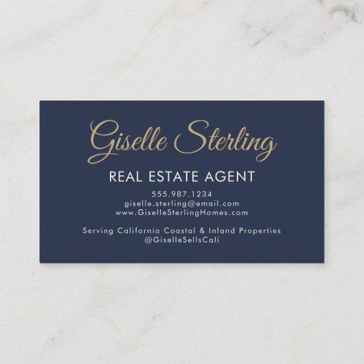 Makelaar Navy Blue Gold Foto QR-code Visitekaartje (Achterkant)