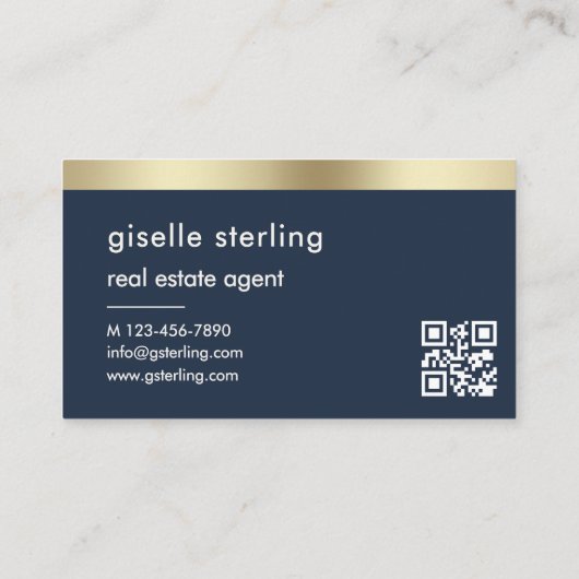 Makelaar Navy Blue QR Code Gold Monogram Visitekaartje (Achterkant)