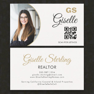 Makelaar Neutraal Goud Foto Monogram QR Code Visitekaartje