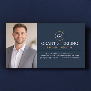 Makelaar Vastgoed Realtor Foto Navyblauw Goud Visitekaartje