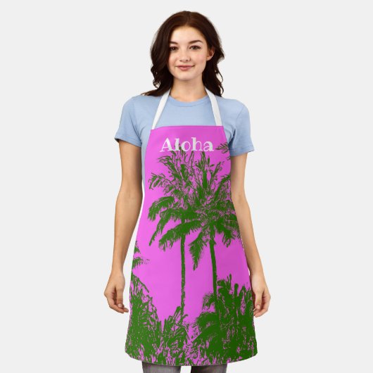 Makena Beach Hawaiian Sketchy Palms - Fuchsia Schort (Gedragen)