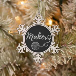 Maker-ambachten & Yarn Typografie Faux Silver Tin Sneeuwvlok Ornament