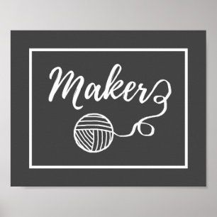 Maker Yarn + Crafts Typografie Donker Poster