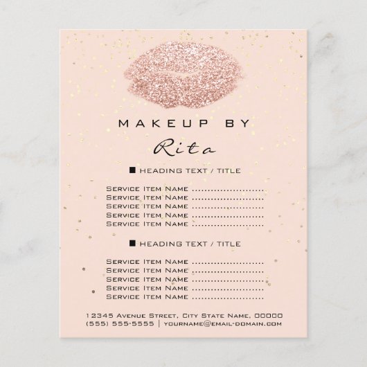 Makeup artiest Glitter Gold Confetti Price List Li Flyer (Voorkant)