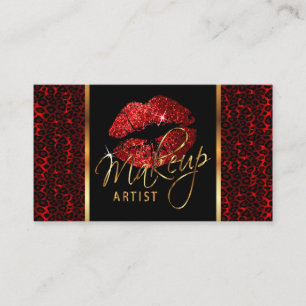 Makeup-artiest met luipaard en rode lups visitekaartje