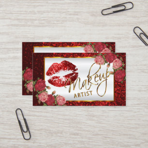 Makeup artiest - Red Rose Glitter Lip Design Visitekaartje