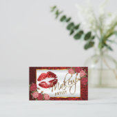 Makeup artiest - Red Rose Glitter Lip Design Visitekaartje (Staand voorkant)