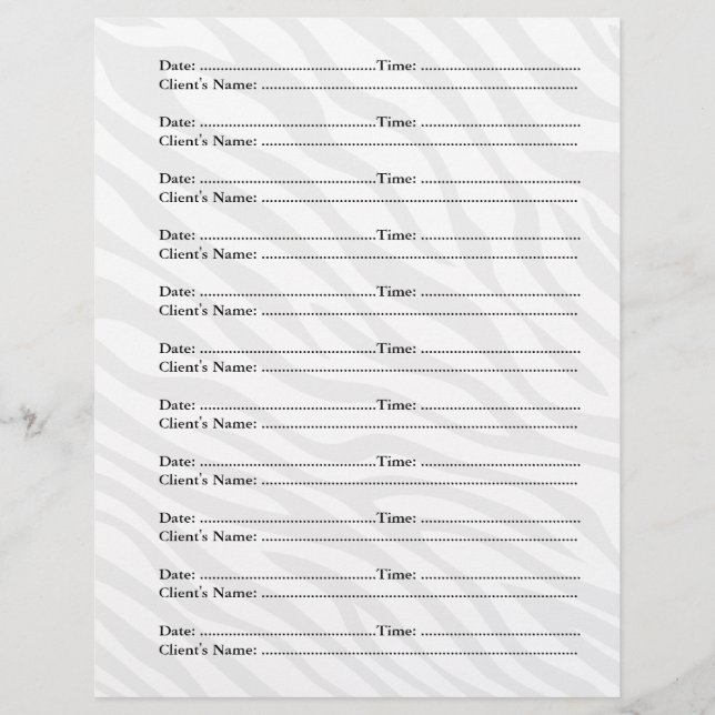 Makeup Artist Appointment Sheets (Voorkant)
