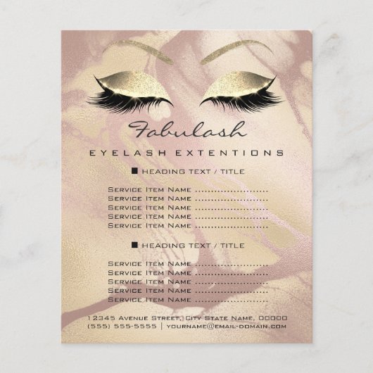 Makeup Artist Beauty Lash Gold Glitter Flyer Marbl (Voorkant)