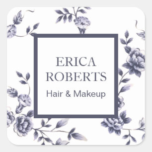 Makeup Artist Beauty Salon  Blue Floral Vierkante Sticker