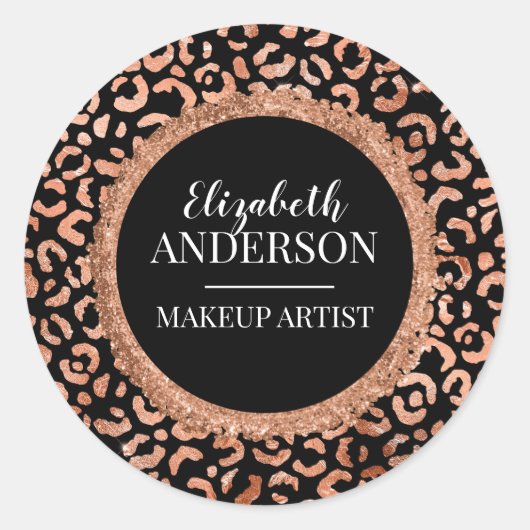 Makeup Artist Black Chic Leopard Print Ronde Sticker (Voorkant)