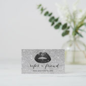 Makeup Artist Black Glitter Lips Silver Reference Aanbevelingskaartje (Staand voorkant)