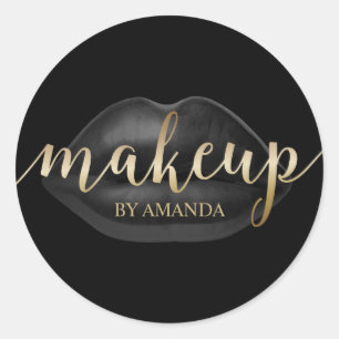 Makeup Artist Black Lips Gold Script Beauty Salon Ronde Sticker
