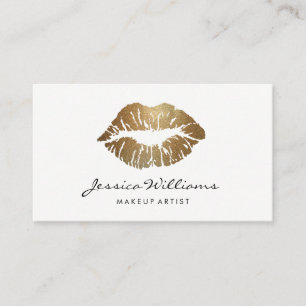 Makeup Artist Chic Handwrite Gold Lips White Visitekaartje