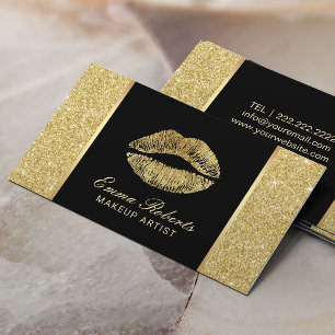 Makeup Artist Chic Lips Moderne Gold Glitter Visitekaartje