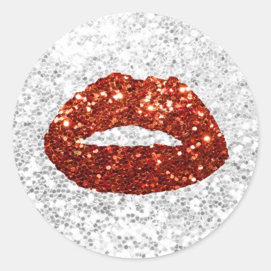 Makeup Artist Chic Red Lips Modern Silver Sequins Ronde Sticker (Voorkant)