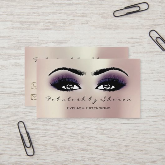 Makeup Artist Eyebrow Lashes Extension Roze Violet Visitekaartje (Voorkant / Achterkant in situ)
