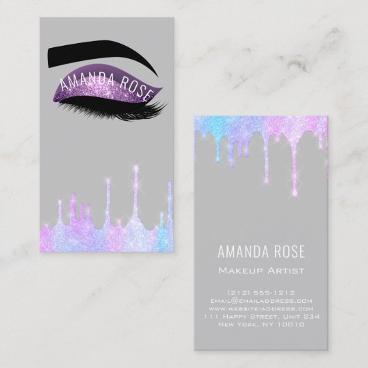 Makeup Artist Eyelash Brows Paarse roze Holograaf Visitekaartje (Voorkant / Achterkant)