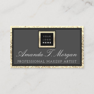 Makeup Artist Eyelash Event Logo Grey Gold Glitter Visitekaartje