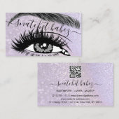 Makeup Artist Eyelash Haar Brows QR Code Paars Visitekaartje (Voorkant / Achterkant)
