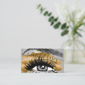 Makeup Artist Eyelash Haar Brows QR Logo Gold Visitekaartje (Staand voorkant)