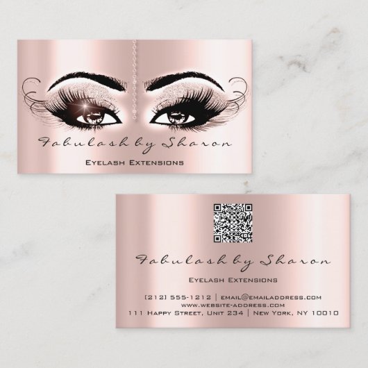 Makeup Artist Eyelash Lashes Roos QR Code Visitekaartje (Voorkant / Achterkant)