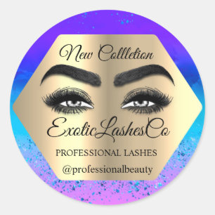 Makeup Artist Eyelash Logo Glitter Blue Aqua Ronde Sticker