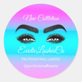 Makeup Artist Eyelash Logo Paars Ombre Blauw Roze Ronde Sticker