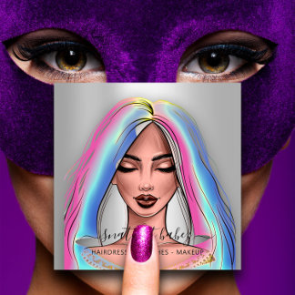 Makeup Artist Eyelashes Brows Silver Holograaf Vierkante Visitekaartje