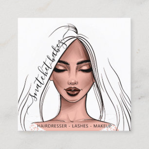 Makeup Artist Eyelashes Hair Brows Lips White Face Vierkante Visitekaartje