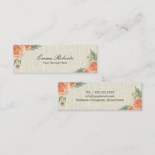 Makeup Artist Floral Rustic Burlap Mini Visitekaartje (Voorkant / Achterkant)