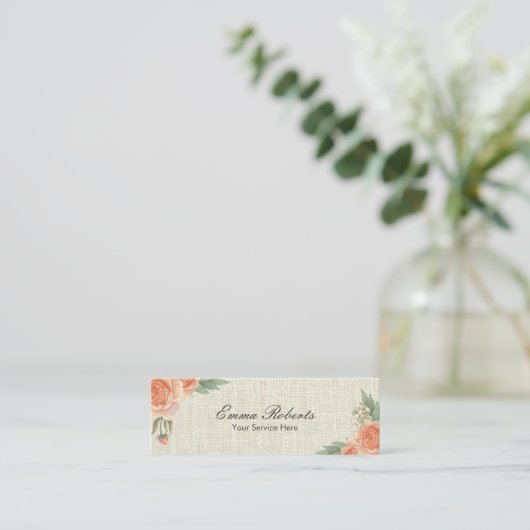 Makeup Artist Floral Rustic Burlap Mini Visitekaartje (Staand voorkant)