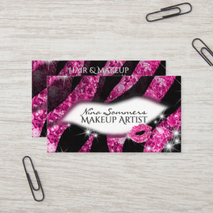 Makeup Artist Glam Roze Glitter Lips Zebra Print Visitekaartje
