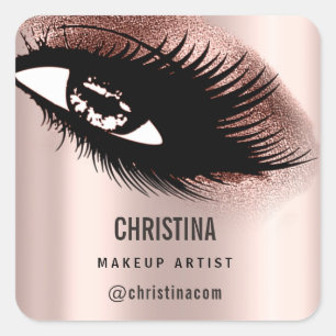 Makeup Artist Glitter Eyelashes Roos Gold Vierkante Sticker