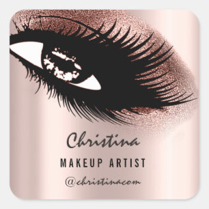 Makeup Artist Glitter Eyelashes Roos Gold Vierkante Sticker