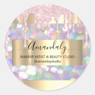Makeup Artist Glitter Gold Framed Pink Ronde Sticker