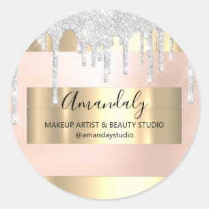 Makeup Artist Glitter Gold Framed Pink Silver Ronde Sticker