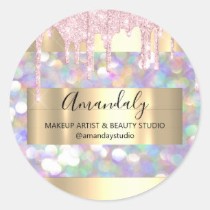Makeup Artist Glitter Gold Framed Spark Glitter Bu Ronde Sticker