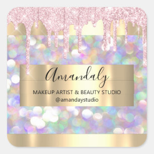 Makeup Artist Glitter Gold Framed Spark Glitter Bu Vierkante Sticker