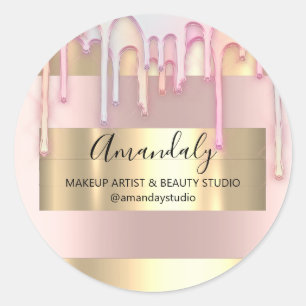 Makeup Artist Glitter Gold Lijst Roos Roze Ronde Sticker