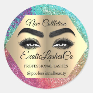 Makeup Artist Gold Eyelash Logo Glitter Abstract Ronde Sticker