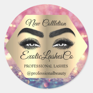 Makeup Artist Gold Eyelash Logo Glitter Packaging Ronde Sticker