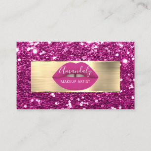 Makeup Artist Gold Glitter QR Code Logo Roze Lip B Visitekaartje