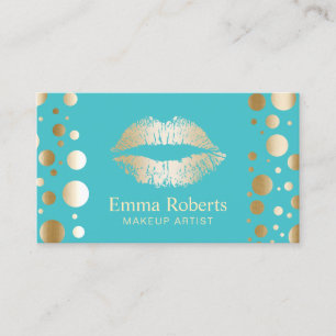 Makeup Artist Gold Lips Modern Stip Turquoise Visitekaartje